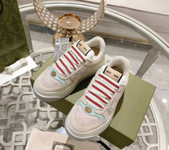 Tênis Gucci Screener Cadarço Bege e Vermelho Italiana