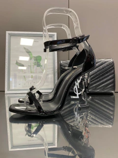 Sandália Salto YSL Opyum Preto com Prata Italiana