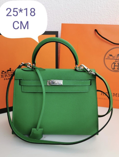 Bolsa Hermes Kelly 25 Epsom Verde Prata Italiana