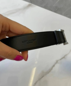 Cinto YSL Preto com Prata Italiana - comprar online