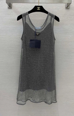 Minivestido Prada em Malha Bordada com Strass Italiana