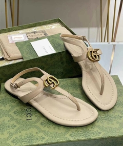 Sandália Rasteira Gucci GG Bege Italiana
