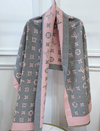 Echarpe Louis Vuitton Dupla Face Cinza e Rosa Italiana