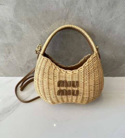 Bolsa Miu Miu Wander Em Vime (Palha) Italiana