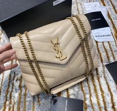 Bolsa YSL Loulou Pequena Bege/Dourada Italiana