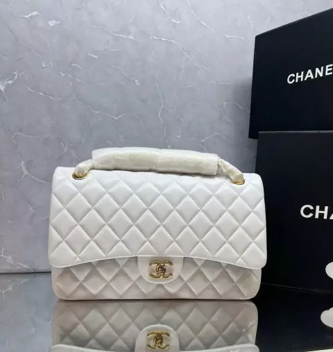 Bolsa Chanel 2.55 Clássica Jumbo Lambskin Branca Italiana