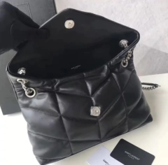 Bolsa YSL Puffer Média Preta Com Prata Italiana - Romaly Grifes