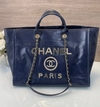 Bolsa Chanel Deauville Grande Couro Azul Italiana