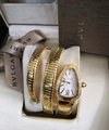 Relógio Bulgari Serpenti Dourado com Fundo Branco e Brilho Duas Voltas Italiana