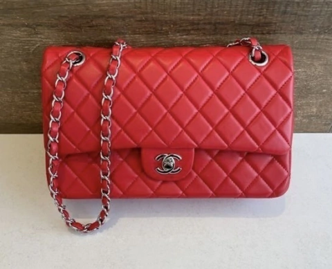 Bolsa Chanel 2.55 Clássica Lambskin Vermelha Italiana