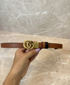 Cinto Gucci Fino Dupla Face Caramelo e Preto Italiana