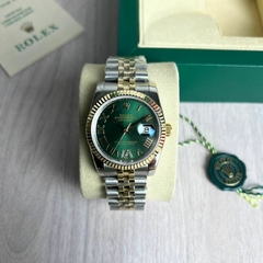Relógio Rolex 36mm Prata com Dourado e Fundo Verde Italiana