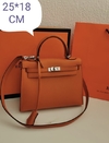 Bolsa Hermes Kelly 25 Epsom Laranja Prata Italiana