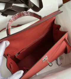 Bolsa Hermes Kelly 25 Epsom Vermelha e Prata Italiana - comprar online