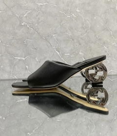 Sandália Salto Interlocking Gucci Preta Italiana