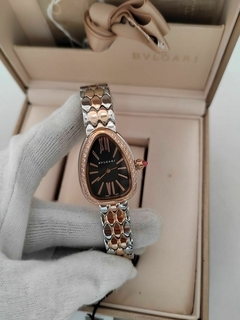 Relógio Bulgari Serpenti Seduttori Prata/Rosé Com Brilho e Fundo Preto Italiana