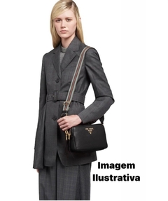 Bolsa Prada de Ombro em Couro Daino Preta Italiana - loja online
