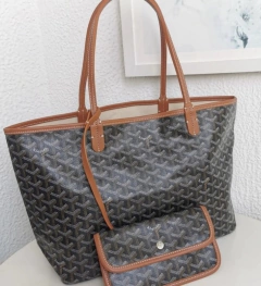 Bolsa Goyard St Louis Preto Com Alças Caramelo Média Italiana