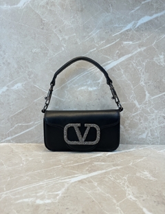 Bolsa VLTN Locò com Preta com Cristais Italiana