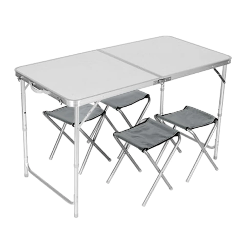 Mesa Plegable Aluminio Camping Con 4 Bancos Valija Playa