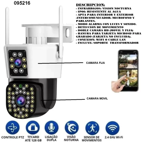 CAMARA DE SEGURIDAD DOBLE. UNA FIJA Y OTRA TIPO DOMO 360 - EXTERIOR E INTERIOR - comprar online