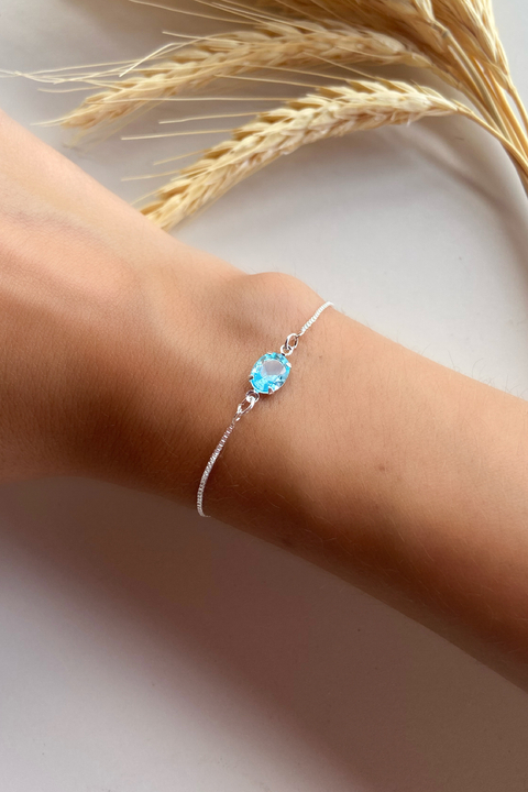 Pulseira Pedra Oval Azul Claro