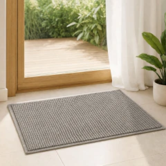 Kit 3 Tapetes Antiderrapante Chenille Bolinha Pipoca Pop Corn Cinza Claro 60x40cm na internet