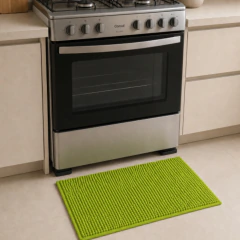 Kit 3 Tapetes Antiderrapante Chenille Bolinha Pipoca Pop Corn Verde Claro 60x40cm