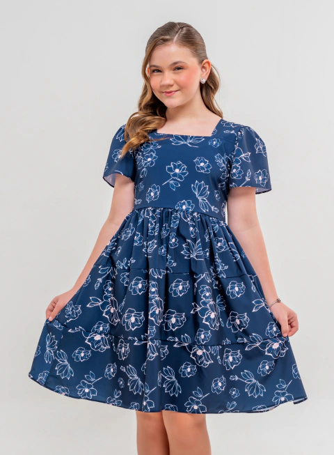 Vestido Yasmin Flores - Azul