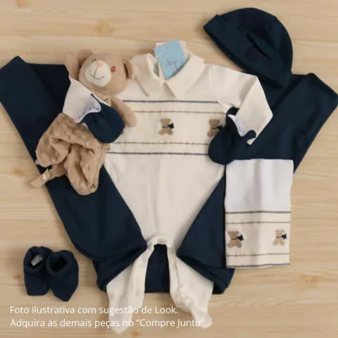 Kit Saída de Maternidade Algodão Egípcio Urso Heitor com 2 Peças Macacão e Manta Marinho - comprar online