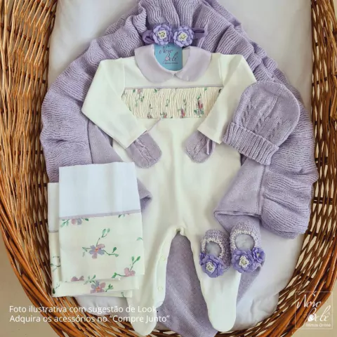 Kit Saída de Maternidade Tricot com Algodão Egípcio Floral Lislie com 2 Peças Macacão e Manta Lilás - comprar online