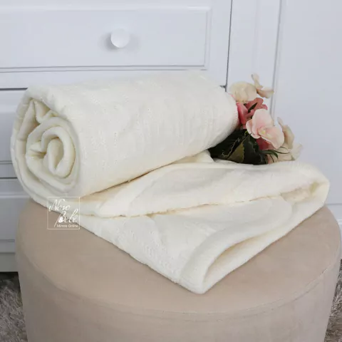 Cobertor Fio Tricot e Sherpa - Off White - Laço Bebê