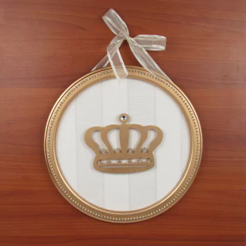 Quadro Redondo G Coroa com Cristais Dourados - Gigi Luxo