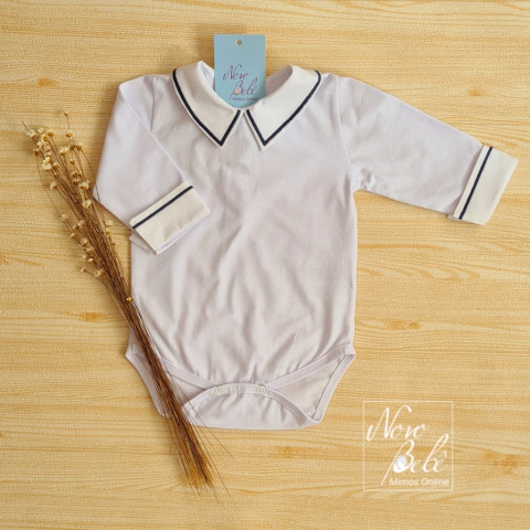 Body Bebê com Gola Listra Paulo - Branco com Marinho