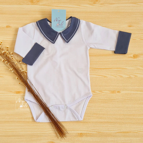 Body Bebê Gola Bordada Thomas - Azul Jeans