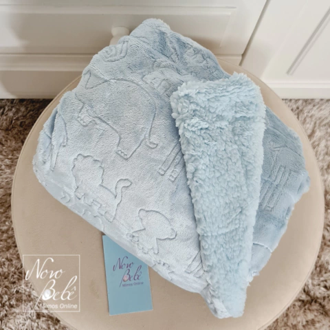 Cobertor Bebê Sherpa Ferrete Bichinhos - Azul