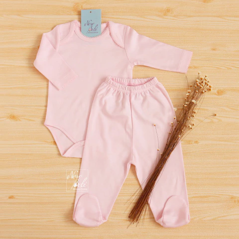 Conjunto Bebê Algodão Pima Body e Calça Peru - Rosa