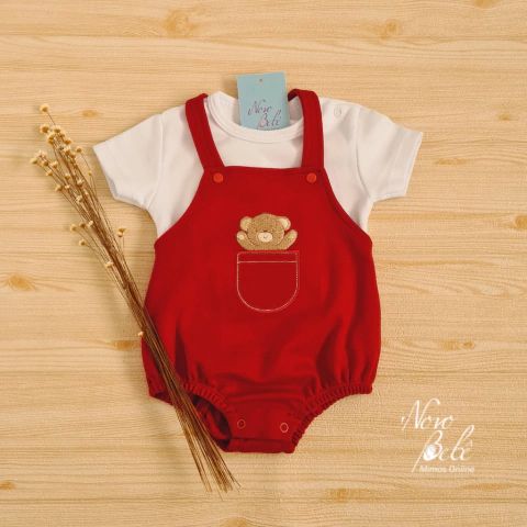 Conjunto Bebê Algodão Egípcio Natal Romper e Blusa Urso Antony - Vermelho - comprar online