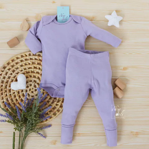 Conjunto Básico Body Manga Longa e Calça Bebê Capuc - Lilás