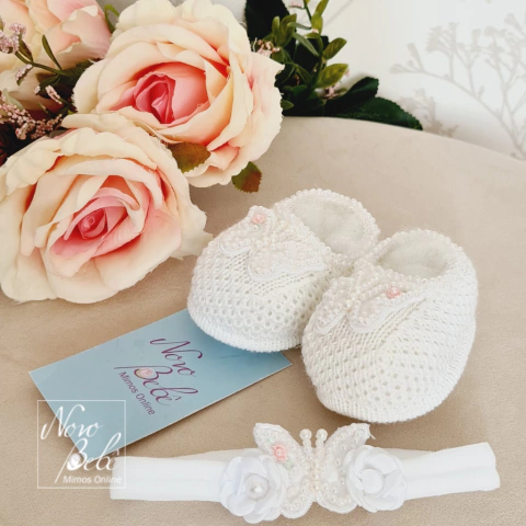 Conjunto Sapatinho e Faixa Borboleta Miley - Branco