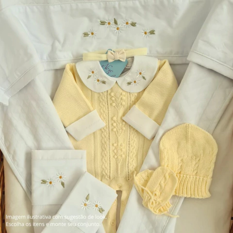 Saída de Maternidade Margarida Lola Matelassê Amarelo e Branco