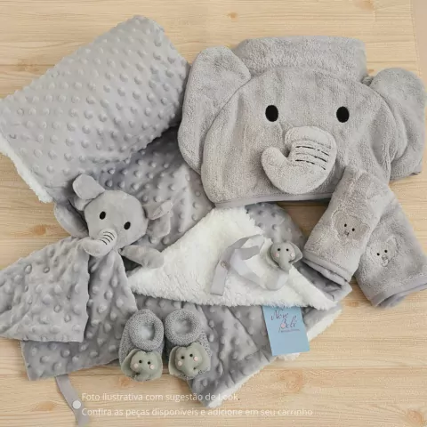 Kit Monte Seu Enxoval Dots Elefante Cinza