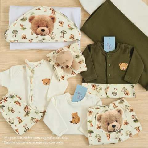 Kit Monte seu Enxoval Bebê Algodão Egípcio Urso Bosque Levi Verde 2