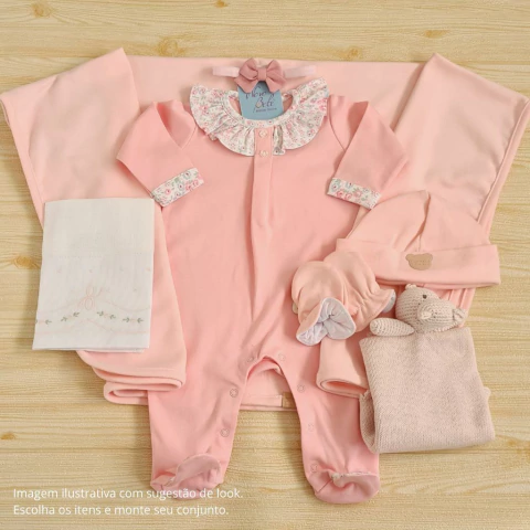 Saída de Maternidade Algodão Pima e Egípcio Flores Raquelita Rosa