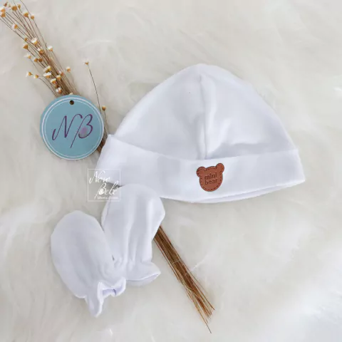 Kit Touca e Luva Bebê Algodão Egípcio Océane - Branco