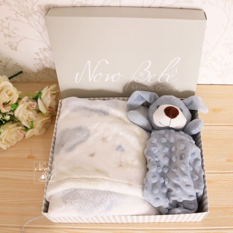 Kit de Presente Bebê Toque de Seda Cachorrinho Pong - Azul