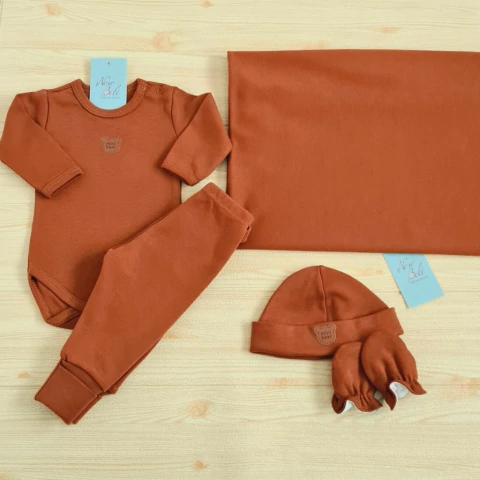 Kit 5 Peças Bebê Algodão Egípcio Básico Océane Marrom