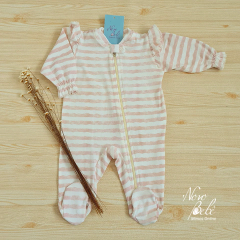 Macacão Bebê Algodão Egípcio Com Zíper Listras Zurique - Rosê - comprar online