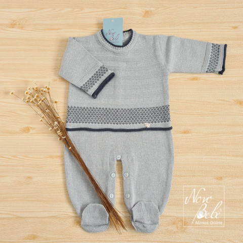 Macacão Bebê Tricot Links Pontilhado Tadeu - Azul Mescla