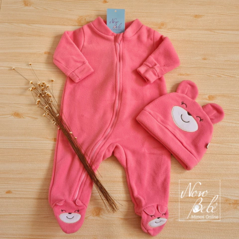 Kit Bebê Macacão e Touca Soft Thermo Urso - Rosa Chiclete - comprar online